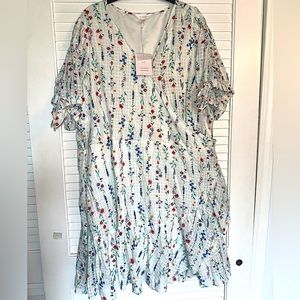 WHITE FLORAL SPRING DRESS. LC Lauren Conrad Puff Sleeve & Bow Ruffle Wrap Dress